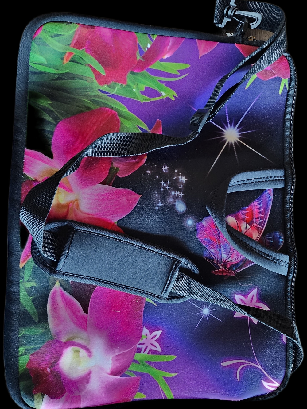 Floral Butterfly Laptop Shoulder Bag in Purple & Pink